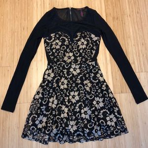 New, Material Girl Black/Gold Fit and Flare Dress